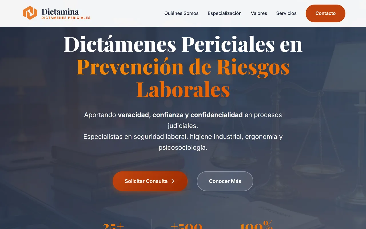 Portada de la web de Dictamina, peritaje judicial en Tarragona