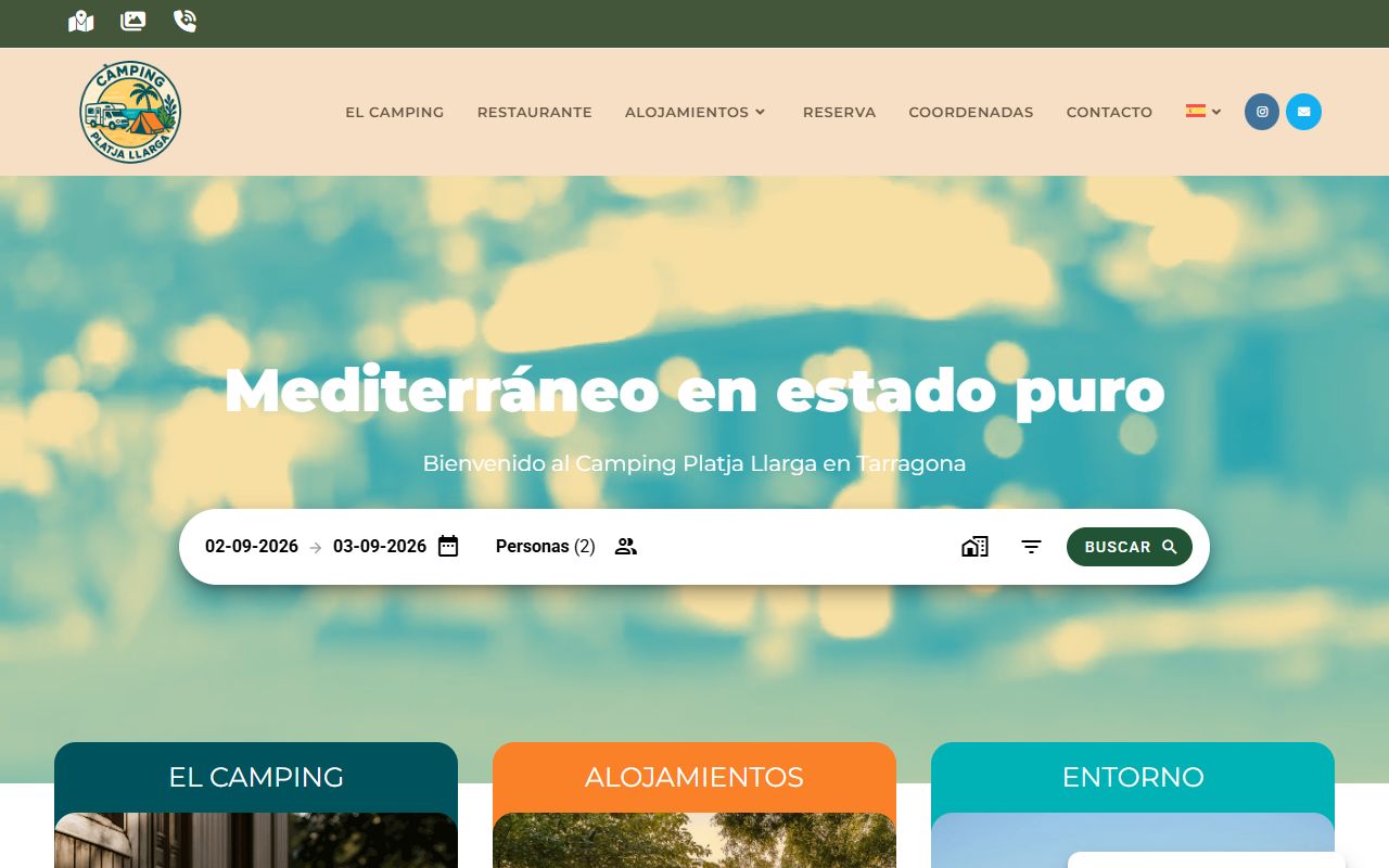 Portada de la web de Camping Platja Llarga